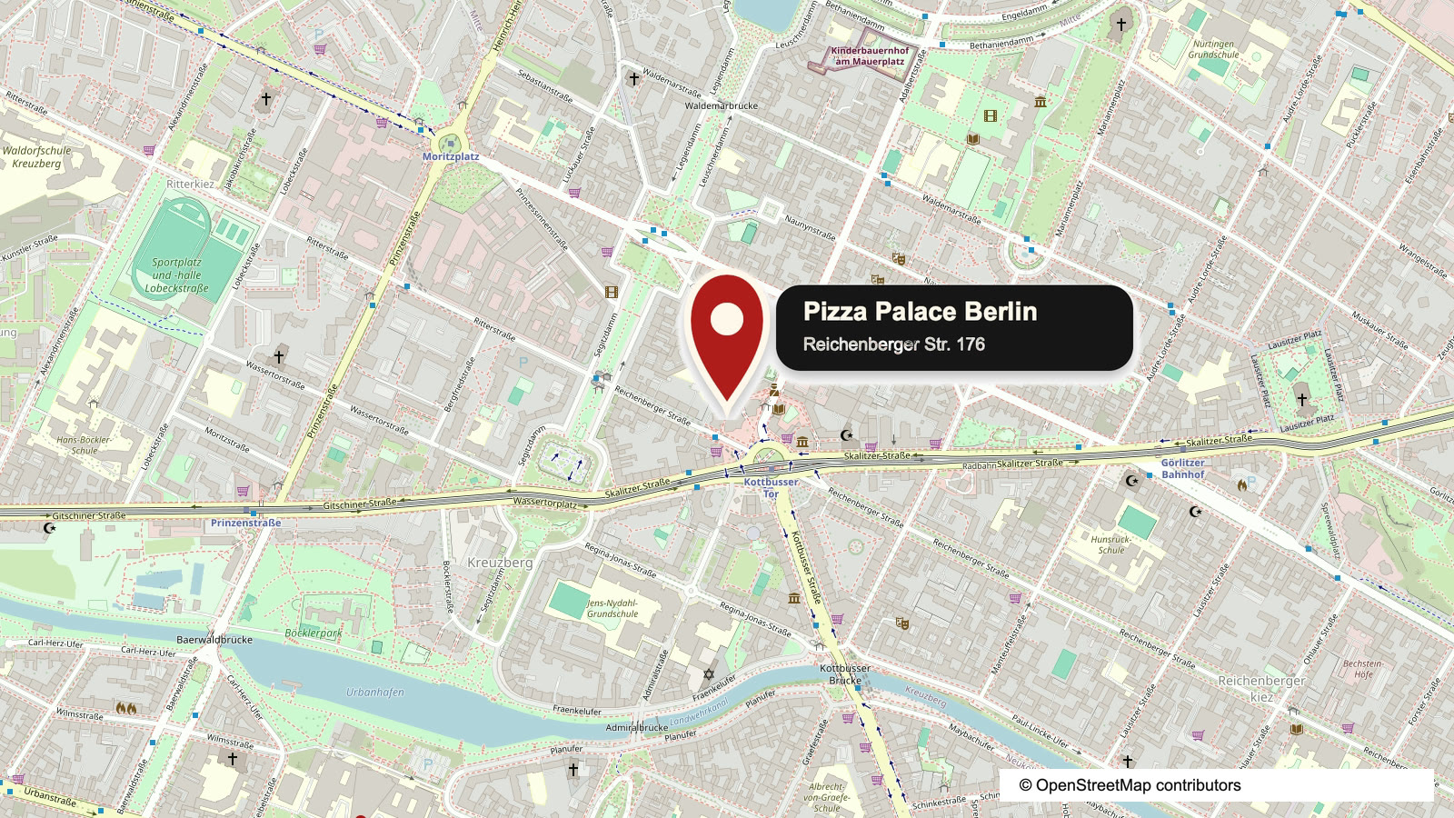 Statische Karte rund um Pizza Palace Berlin in der Reichenberger Straße 176